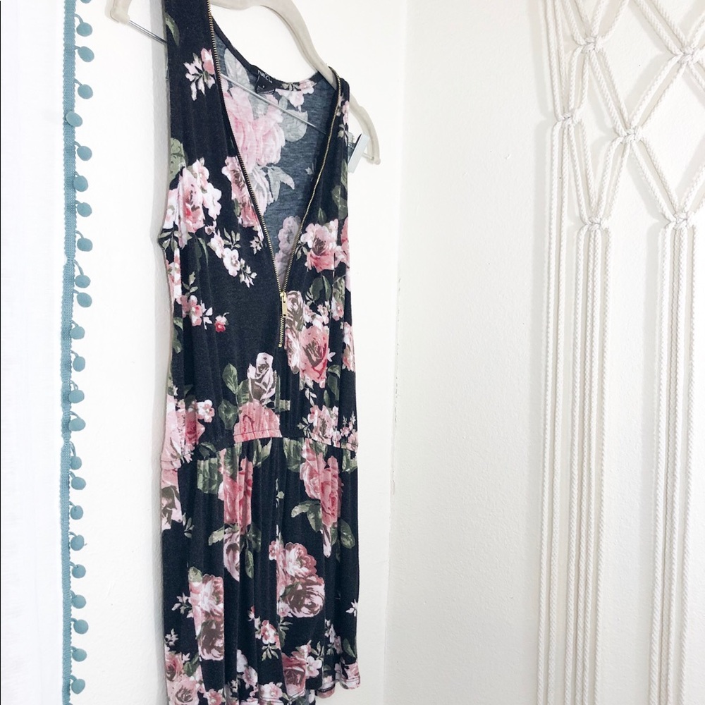 Black rose patterned zip up romper